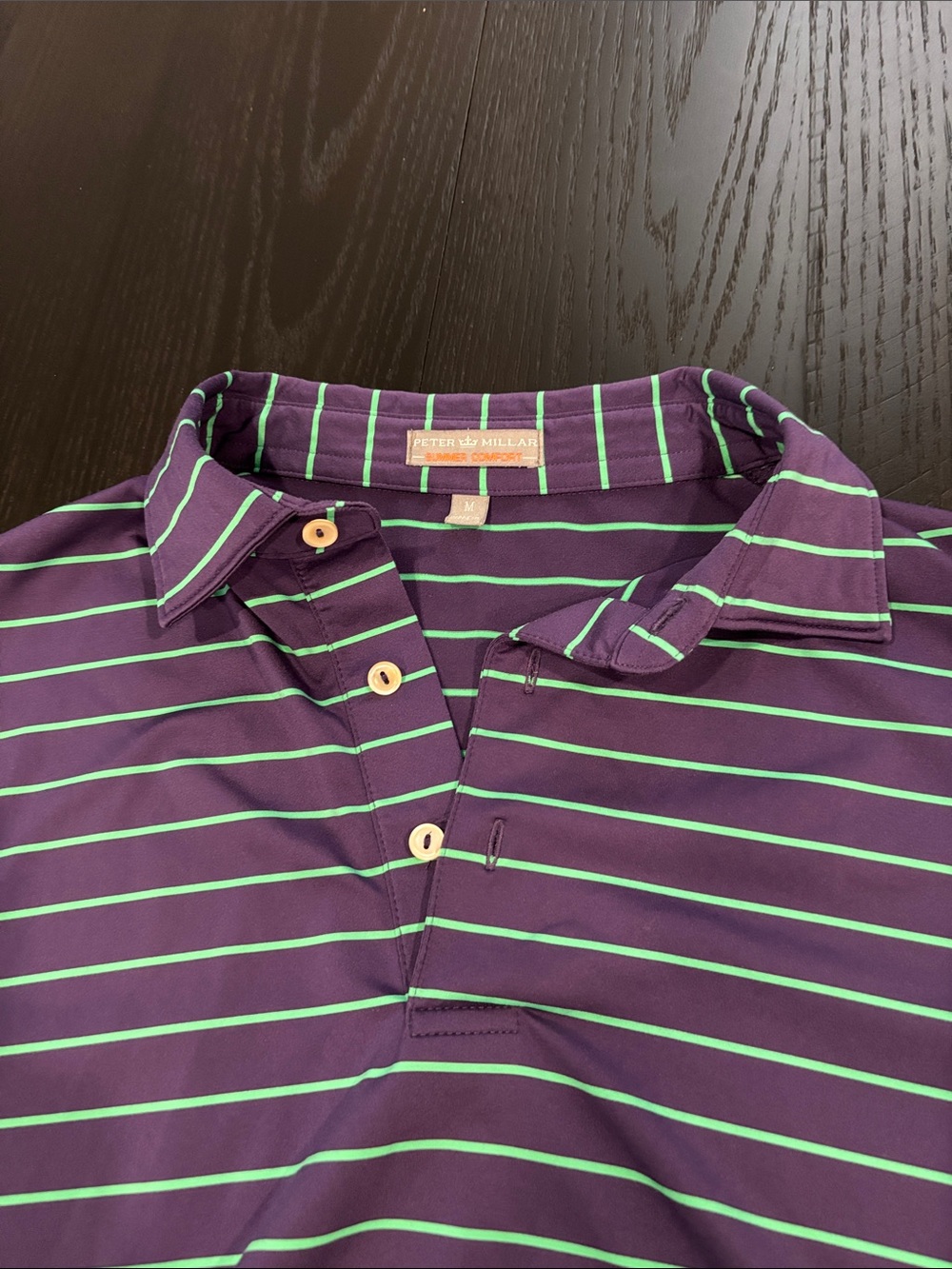 Peter Millar Summer Comfort Purple Polo with Mint Green Stripes